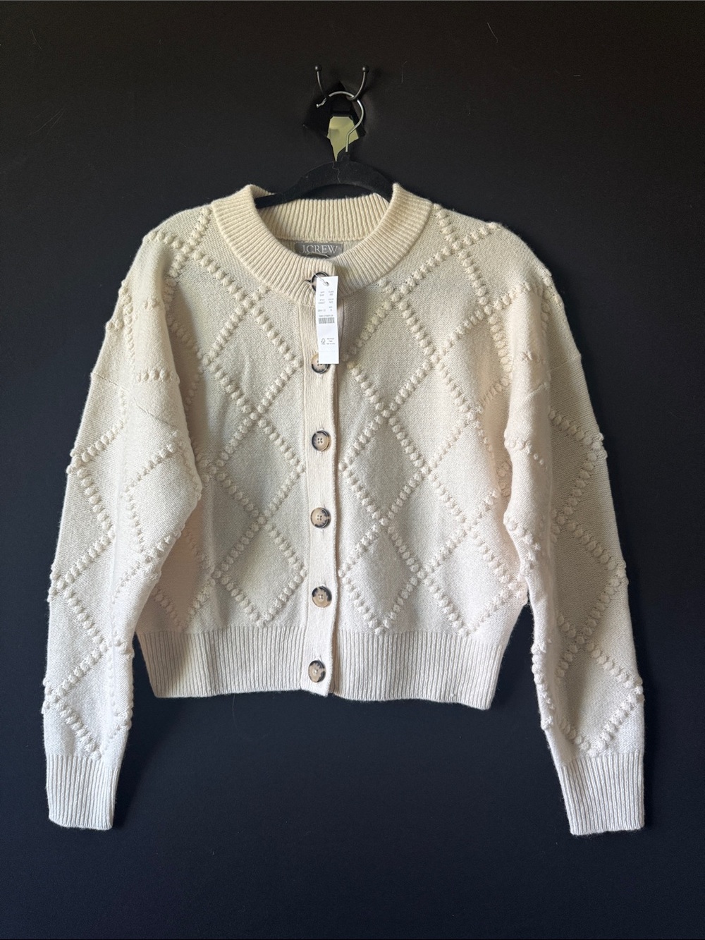 J.Crew Popcorn Stitch Cardigan 100 % Vintage Lambswool NWT Small